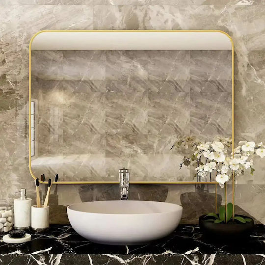 Rechteckiger Badezimmerspiegel aus Metall 75x50cm Gold