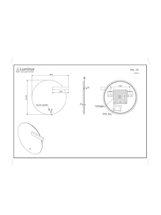 Luminor Runder Badezimmerspiegel 75x75cm