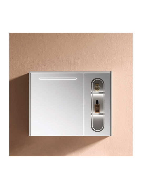 Martin Oglindă de Baie cu Lumini LED din Plywood 76x66cm Gri
