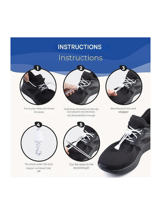 Set 5 Şireturi Elastici Sportive Everest Fitness Fără Legare Reglabile Universale 118 Cm Nailon Adulţi Copii Albe