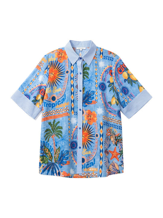Short Sleeve Women's Shirt Yellow- Red- Light Blue