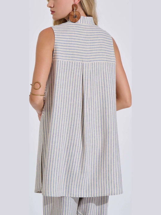 Sleeveless Women's Linen Shirt Siel Striped