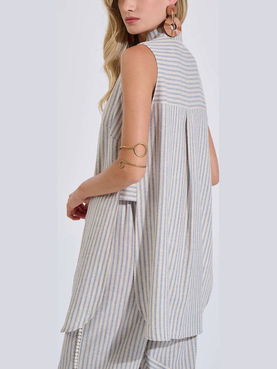 Sleeveless Women's Linen Shirt Siel Striped