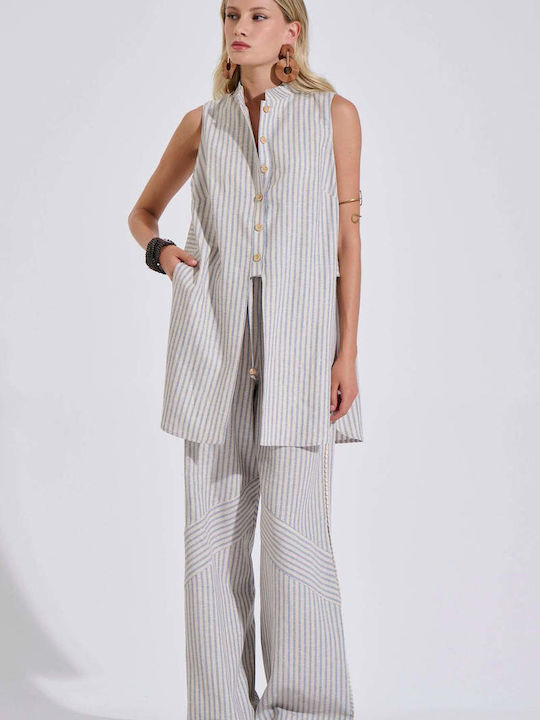 Sleeveless Women's Linen Shirt Siel Striped