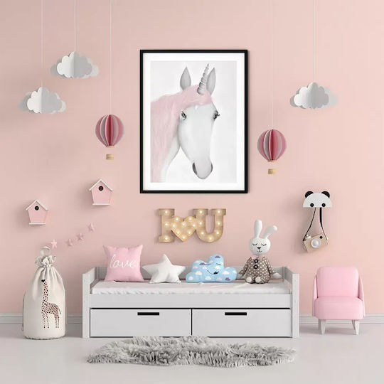 Kids Wall Art Unicorn with White Frame from Wood 40x50cm
