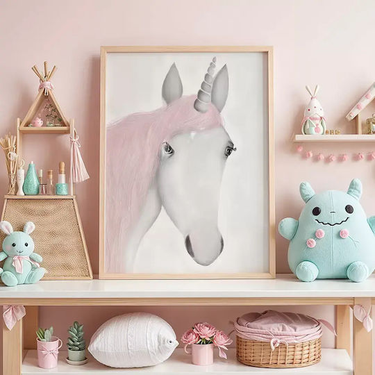 Kids Wall Art Unicorn with White Frame from Wood 40x50cm