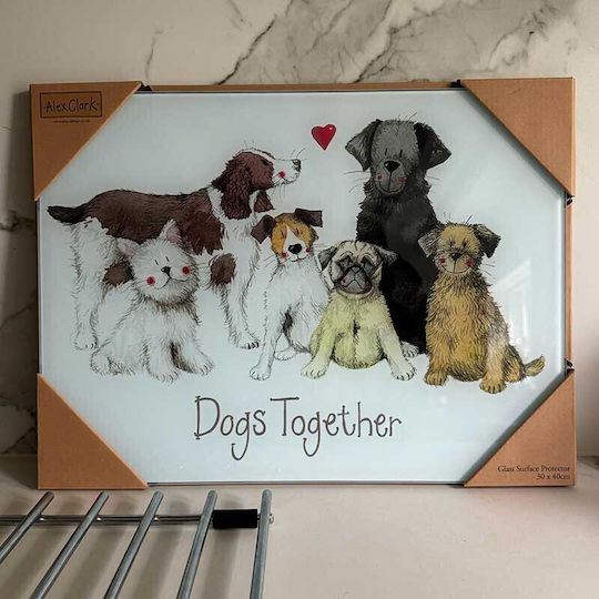 Alex Clark Alex Clark Dogs Together Glass Chopping Board for Bread White 30x40cm