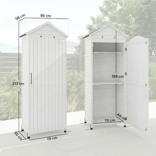 Wooden Garden Shed White with Air Vent L0.85xW0.58xH2.13m