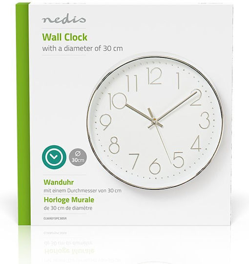 Nedis Wall Clock Plastic White/Silver Ø30cm