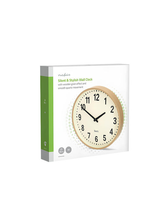 Nedis Silent Wall Clock Wooden Beige Ø30cm