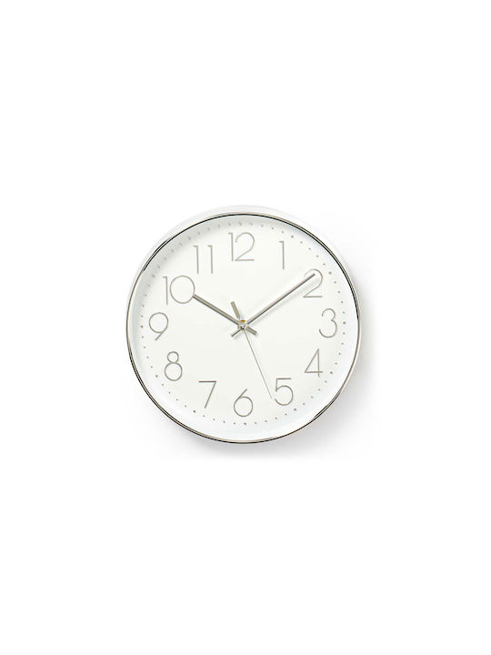 Nedis Стенен часовник Пластмаса White/Silver Ø30см