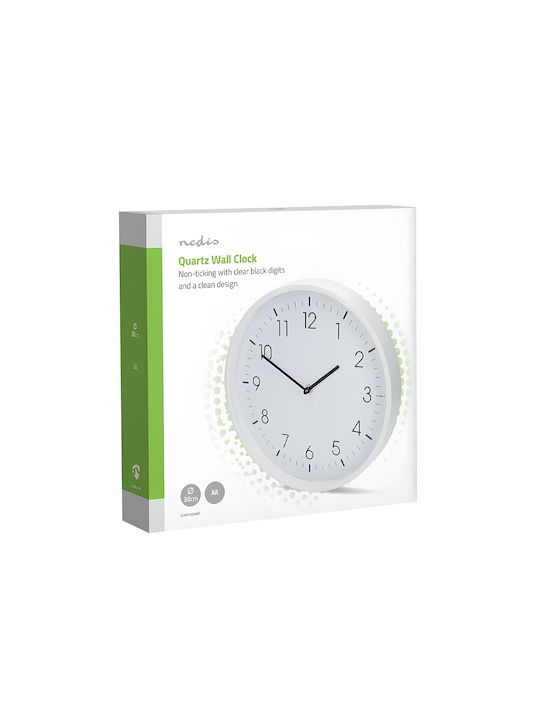 Nedis Leise Wanduhr Kunststoff Weiß Ø30cm