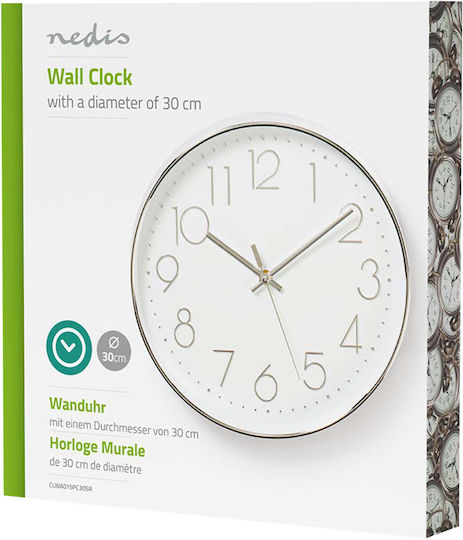 Nedis Wall Clock Plastic White/Silver Ø30cm