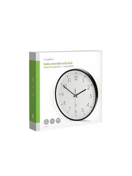 Nedis Silent Wall Clock Plastic Black Ø30cm