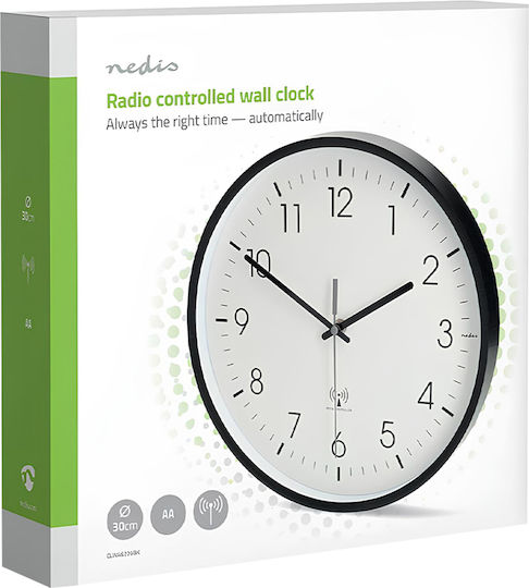 Nedis Leise Wanduhr Kunststoff Schwarz Ø30cm