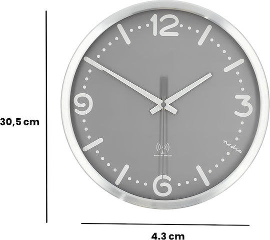 Nedis Silent Ceas de Perete Metalic Gri Ø30cm