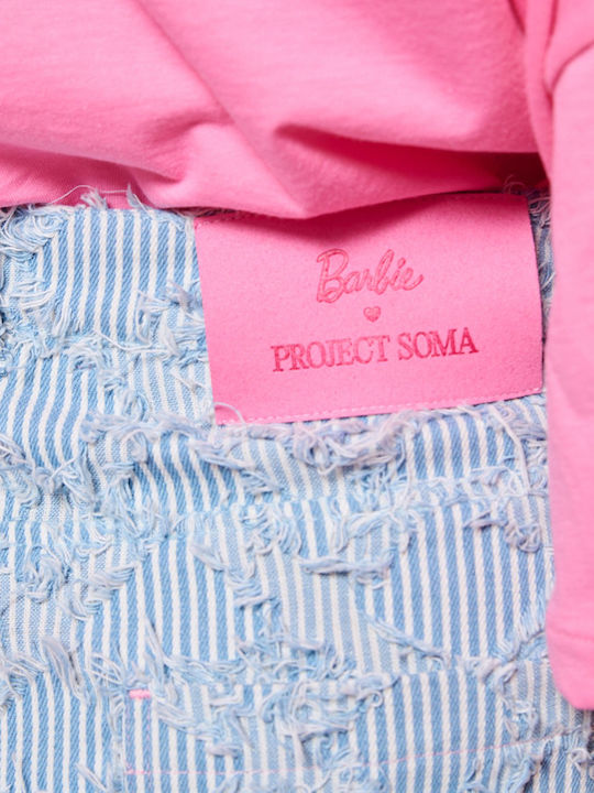 Pantaloni Scurți Denim cu Talie Înaltă pentru Femei Alb-Albastru