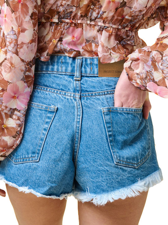 Project Soma Pantaloni Scurți Din Denim Albaștri Pentru Femei Project Soma Pantaloni Scurți Din Denim Albaștri Pentru Femei