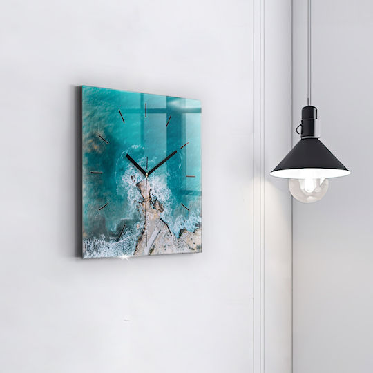 Tulup Αθόρυβο Ρολόι Τοίχου Γυάλινο Μπλε 30x30cm
