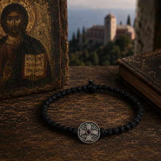 Black Silver 925 Wrist Prayer Beads Konstantinato And Red Stone