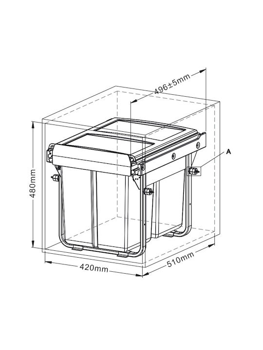 Gollinucci Waste Bin Recycling Plastic for Cabinet Gray 42lt 2pcs