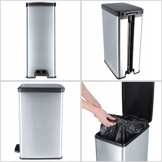 Curver Metallic Waste Bin with Pedal Silver 40L