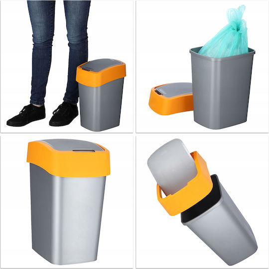 Curver Flip Bin Plastic Waste Bin with Oscillating Lid Orange 10lt