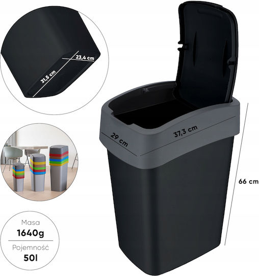 Curver Coș De Gunoi Pacific Flip Din Plastic Negru 50lt
