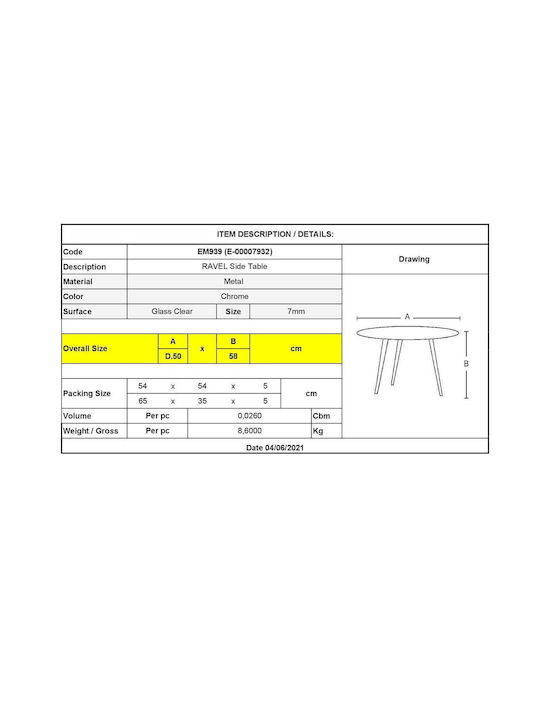 Rund Beistelltisch Ravel Glas Transparent M50xL50xH58cm EM939