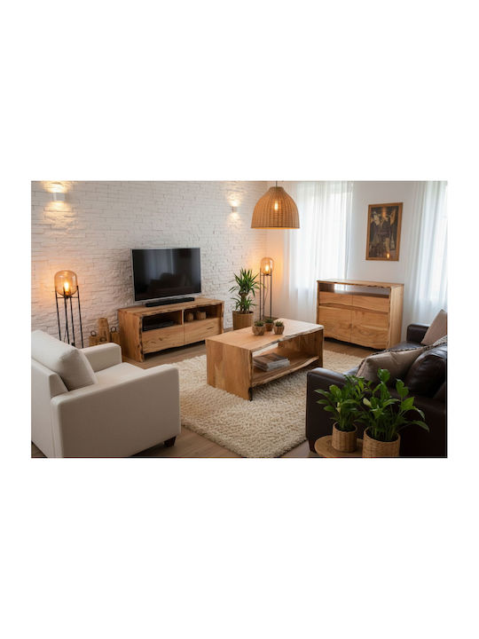 Masa De Cafea Centrală Rectangulară Din Lemn Masiv Bej L110xL60xÎ45cm
