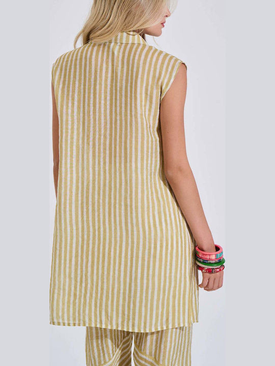 Short Sleeve Women's Shirt Green Striped