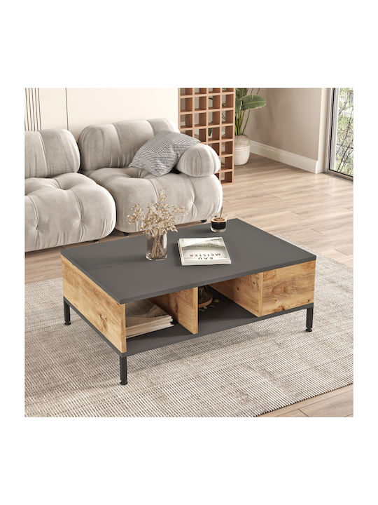 Angel Rechteckiger Zentral Kaffeetisch aus Massivholz Kiefer/Anthrazit M90xL60xH33cm