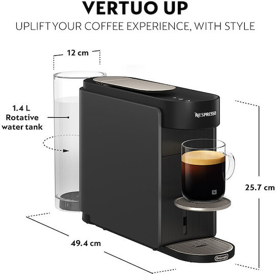 De'Longhi Vertuo Up Espresso Capsule Coffee Machine for Nespresso 15 Bar Pressure Anthracite