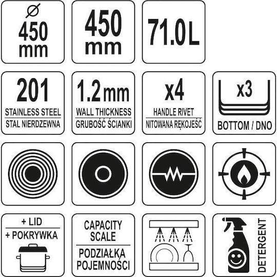 Yato Gastro High Ανοξείδωτη Κατσαρόλα Μαρμίτα 45cm