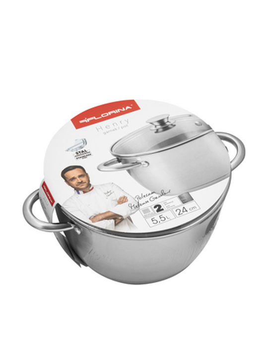 Florina Deep Stainless Steel Pot 6lt / 24cm