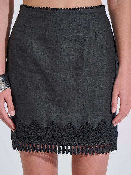 Linen Mini Skirt Black