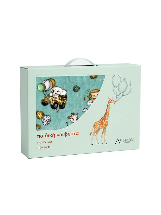 Astron Italy Κουβέρτα Κούνιας Happy Zoo Βελουτέ Τιρκουάζ 110x140εκ.