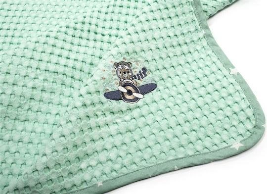 Dimcol Nursery Swaddling Blanket Aviator Waffle Green with Animal 80x110cm