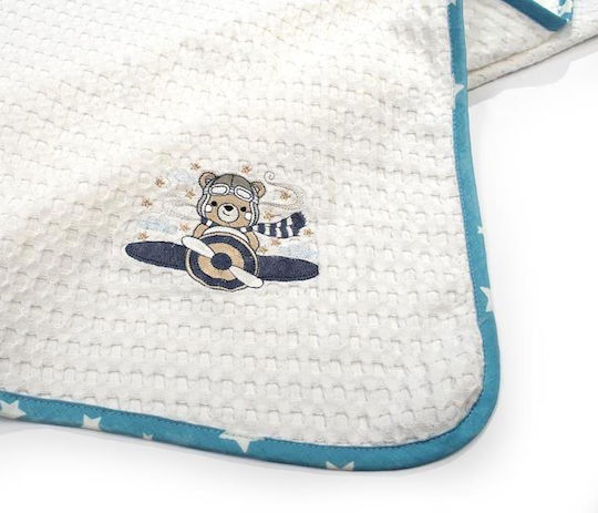 Dimcol Nursery Swaddling Blanket Aviator Waffle White with Animal 80x110cm