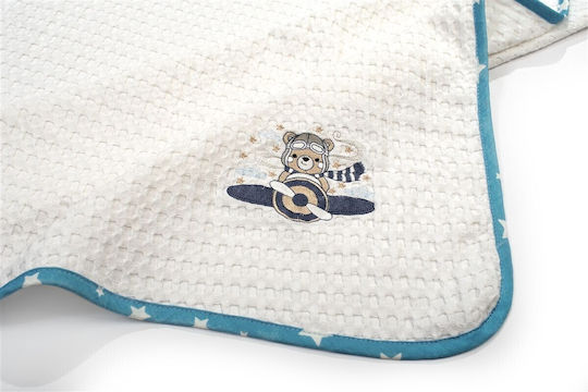 Dimcol Nursery Swaddling Blanket Aviator Waffle White with Animal 80x110cm