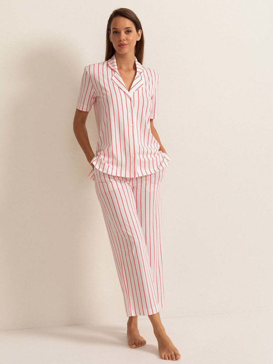Sofiaman Sofiaman Sommer Baumwollene Damen Schlafanzug Bluse Weiß
