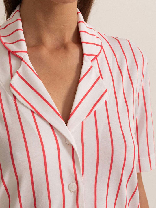 Sofiaman Sofiaman Sommer Baumwollene Damen Schlafanzug Bluse Weiß