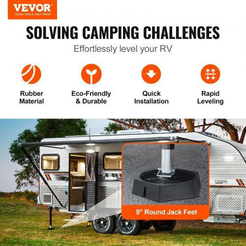 Vevor Rv Leveling Pads Round Landing Feet 9 Inch Jack Stabilizers Permanent Connection Rubber Cushions Capacity 5000 Pounds Per Jack Rv 5th Wheels Trailers Travel Caravans Category A C 6-Pack