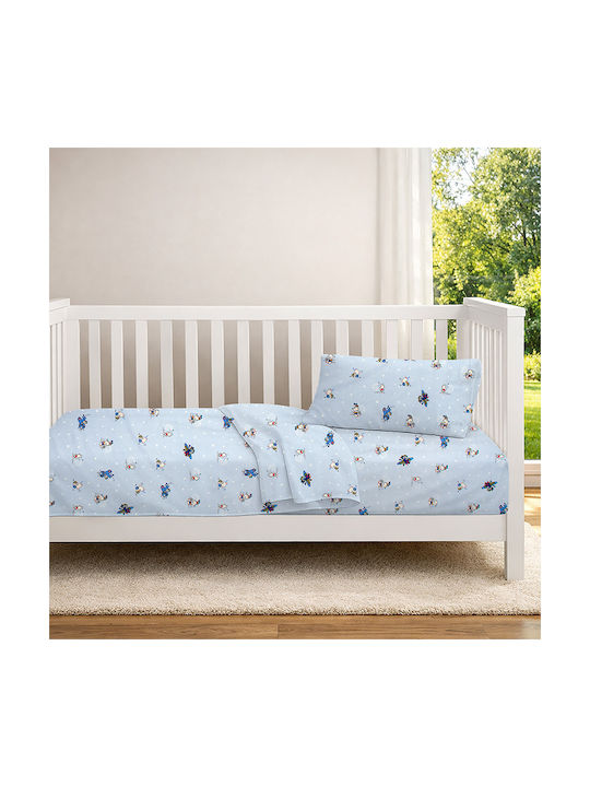 Dimcol Set Baby Crib Cotton Fitted Sheets Bear's Playtime 591 Light Blue 70x140cm