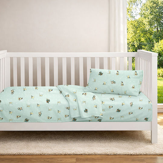 Dimcol Подредба Детски Чаршафи За Количка Памучни с Ластик Bear's Playtime 593 Зелени 70x140см