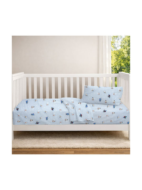 Dimcol Set Baby Crib Cotton Fitted Sheets Bear's Playtime 591 Light Blue 70x140cm