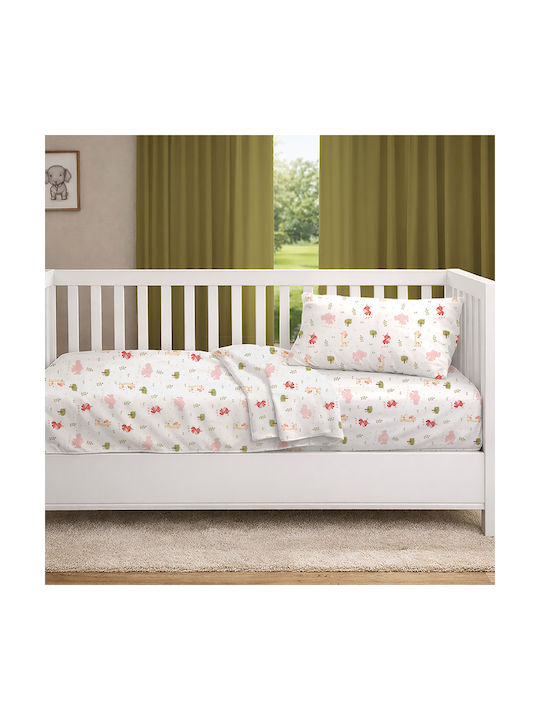 Dimcol Baby Crib Cotton Fitted Sheet Happy Safari 712 White 70x140cm