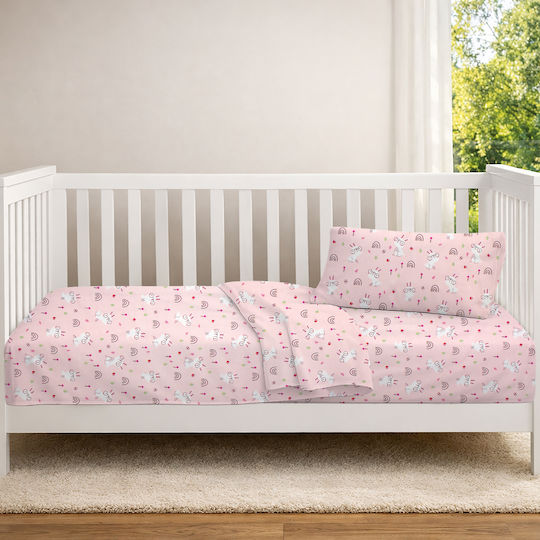 Dimcol Baby Crib Cotton Fitted Sheet Garden 585 Pink 70x140cm