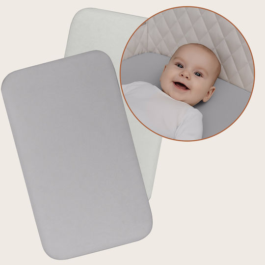 Lionelo Set Baby Sheets Cradle Cotton Fitted White 80x42cm LO-BAMBOO_SHEET_OFF_WHITE_GREY_80x42