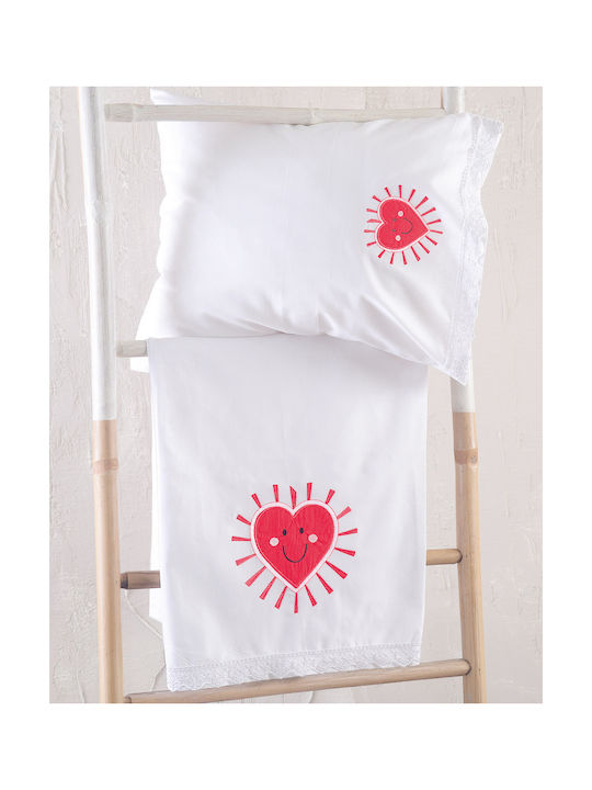 Rythmos Set Baby Sheets Crib Cotton Loveheart White 100x160cm 3pcs